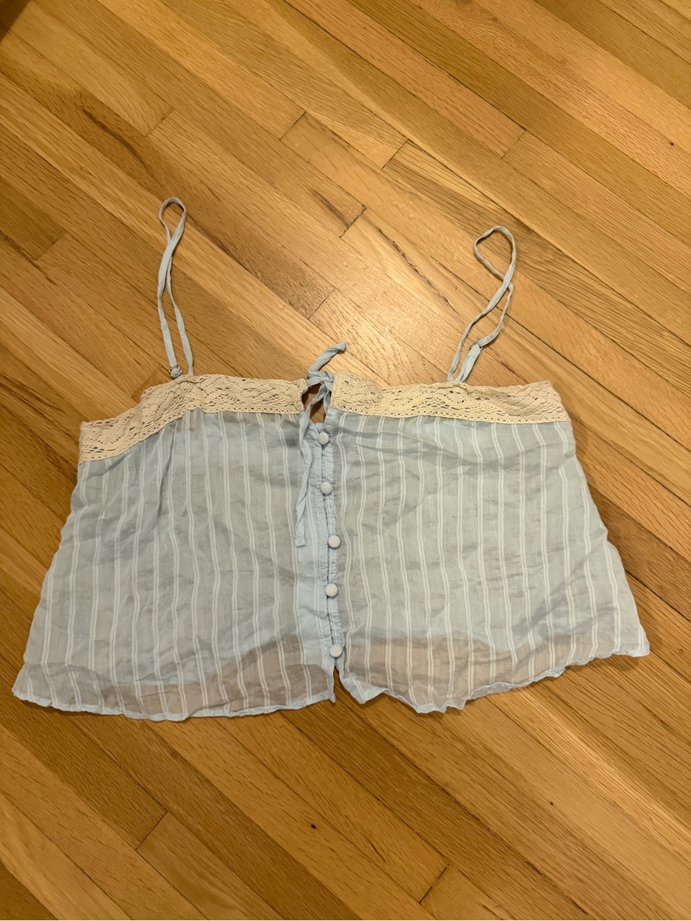 Zara Light Blue Striped Lace-Trim Cami Top
